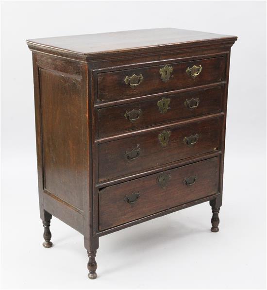 An early 18th century oak chest, W.2ft 6in. D.1ft 4in. H.2ft 11in.